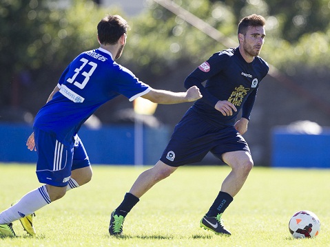 Action during Round 8 of 2014 IGA National Premier Leagues NSW Men's 1 between Sydney Olympic v Sutherland Sharks at Belmore Sports Ground, Sydney, NSW on May 04, 2014. (Photo by Gavin Leung)