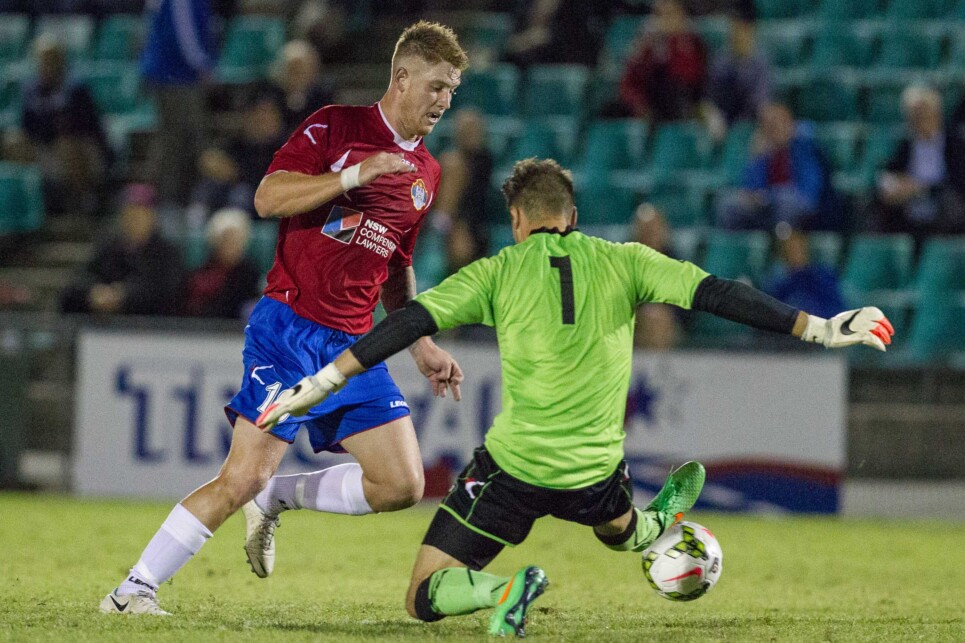 Bonnyrigg v Marconi action during Round 2 of PS4 NPL NSW Men’s 1 at Bonnyrigg Sports Club, Bonnyrigg, NSW on March 21, 2015. (Photo by Gavin Leung)