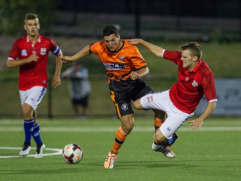 Blacktown Spartans v Sydney United 58 action during Round 3 of PS4 NPL NSW Mens 1 at Blacktown Football Centre, Rooty Hill, NSW on March 28, 2015. (Photo by Gavin Leung/G-shot Photography)