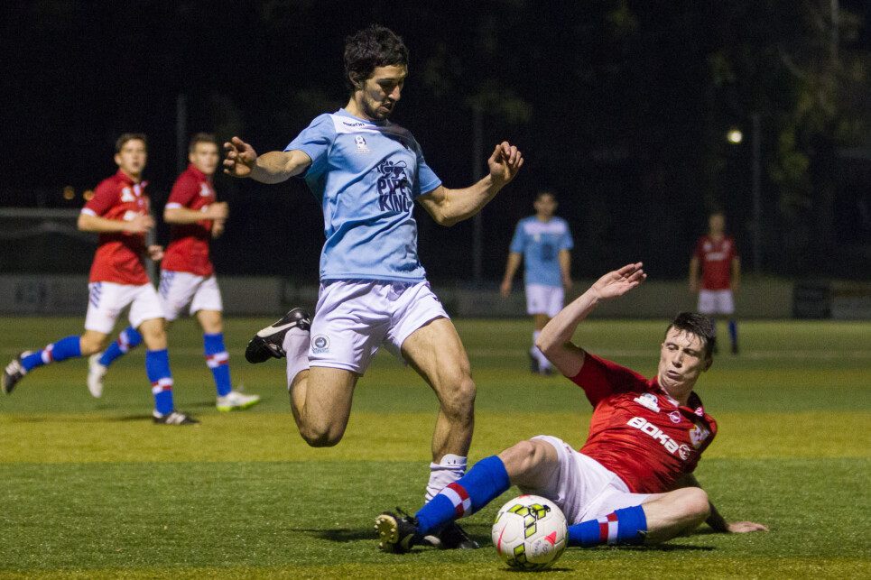Sutherland Sharks v Sydney United 58 action during Round 13 of PS4 NPL NSW Mens 1 at Seymour Shaw Park, Miranda, NSW on June 06, 2015. (Photo by Gavin Leung/G-shot Photography)