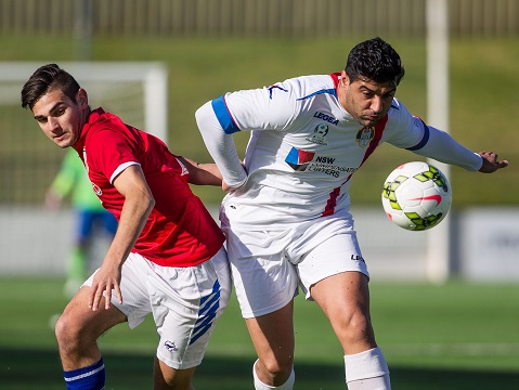 Sydney United 58 v Bonnyrigg White Eagles action during Round 17 of PS4 NPL NSW Mens 1 fixture at Sydney United Sports Centre, Edensor Park, NSW on July 12, 2015. (Photo by Gavin Leung/G-shot Photography)