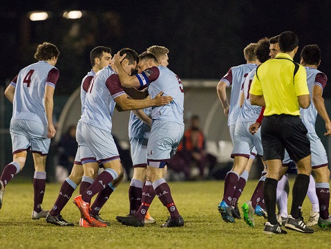 Bonnyrigg White Eagles FC v APIA Leichhardt Tigers action during Round 21 of PS4 NPL NSW Mens 1 fixture at Bonnyrigg Sports Centre, Bonnyrigg, NSW on August 08, 2015. (Photo by Gavin Leung/Football NSW)