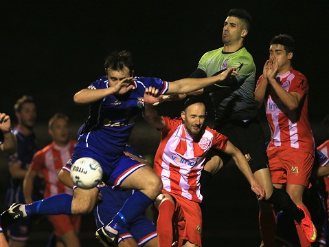 DULWICH HILL, AUSTRALIA - AUGUST 23:  Match action during the Men's State League 2 preliminary final match between Hurstville FC and the Rydalmere Lions at Arlington Oval on August 23, 2014 in Sydney, Australia  (Photo by Jeremy Ng/FAME Photography for Football NSW)