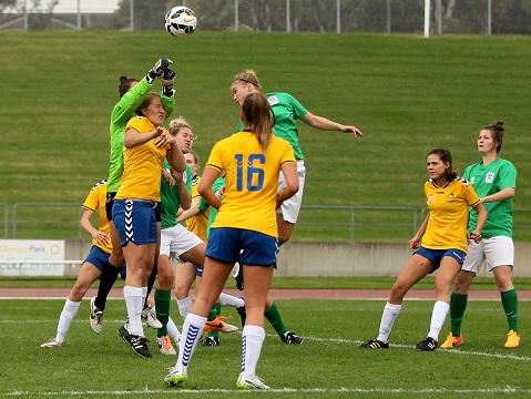 OLYMPIC PARK, AUSTRALIA - APRIL 26:  Match action during the Round 3 PS4 NSW NPL Women's 1 match between Sydney University FC and the Emerging Jets at the Sydney Olympic Park Athletics Field on April 26, 2015 at Olympic Park, Australia.  (Photo by Jeremy Ng/FAME Photography for Football NSW)