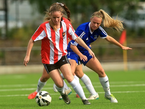 GLENWOOD, AUSTRALIA - MAY 03:  Match action during the Round 4 PS4 NSW NPL Women's 1 match between FNSW Institute and North Shore Mariners at Valentine Sports Park on May 3, 2015 at Glenwood, Australia.  (Photo by Jeremy Ng/FAME Photography for Football NSW)