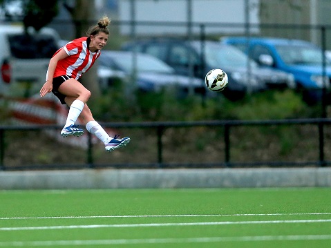 GLENWOOD, AUSTRALIA - MAY 03:  Match action during the Round 4 PS4 NSW NPL Women's 1 match between FNSW Institute and North Shore Mariners at Valentine Sports Park on May 3, 2015 at Glenwood, Australia.  (Photo by Jeremy Ng/FAME Photography for Football NSW)