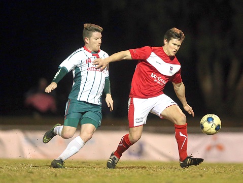 Match action during the Mens State League Round 22 match between SD Raiders FC and St. George FC  on August 27, 2016 at Ernie Smith Reserve in Sydney, Australia.
