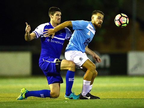 MIRANDA, AUSTRALIA - APRIL 08:  Match action during the PlayStation® 4 National Premier Leagues NSW Men’s Round 5 match between Sutherland Sharks FC and Hakoah Sydney City East at Seymour Shaw Stadium on April 8, 2017 in Miranda, Australia. @PlayStationAustralia  #PS4NPLNSW  (Photo by Jeremy Ng/FAME Photography for Football NSW)