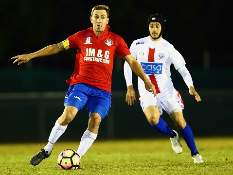 Match action during the PlayStation® 4 National Premier Leagues NSW Mens Round 13 match between Bonnyrigg White Eagles and Manly United FC at Bonnyrigg Sports Centre on June 3, 2017 in Bonnyrigg Heights, Australia. @PlayStationAustralia  #PS4NPLNSW
