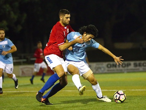 MIRANDA, AUSTRALIA - JUNE 17:  Match action during the PlayStation® 4 National Premier Leagues NSW Men’s Round 15 match between Sutherland Sharks FC and Sydney United 58 at Seymour Shaw Stadium on June 17, 2017 in Miranda, Australia. @PlayStationAustralia  #PS4NPLNSW  (Photo by Jeremy Ng/FAME Photography for Football NSW)