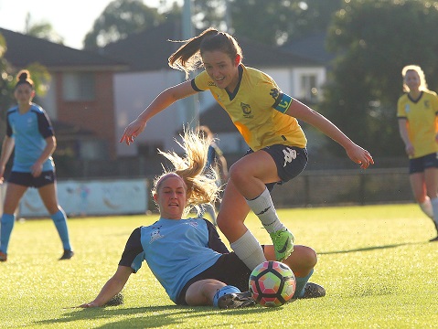 GLENWOOD, AUSTRALIA - JUNE 24:  Match action during the PlayStation® 4 National Premier Leagues NSW Women's Round 12 match between Football NSW Institute and North Shore Mariners at Valentines Sports Park on June 24, 2017 in Glenwood, Australia. @PlayStationAustralia  #PS4NPLNSW  (Photo by Jeremy Ng/FAME Photography for Football NSW)