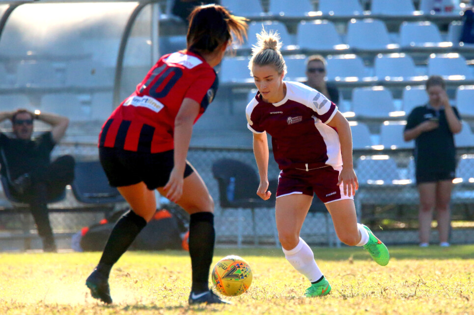 SEFTON, AUSTRALIA - APRIL 08:  Match action during the Women's National Premier Leagues NSW Round 5 match between Bankstown City FC and Macarthur Rams Womens FC at Jensen Park on April 8, 2018 in Sefton, Australia. #NPLNSW @NPLNSW #NorthernTigers @Northern_Tigers  #HearUsRoar @NorthernTigersFootballClub  @RamsWomen @MacarthurRamsFC  (Photo by Jeremy Ng/www.jeremyngphotos.com for Football NSW)