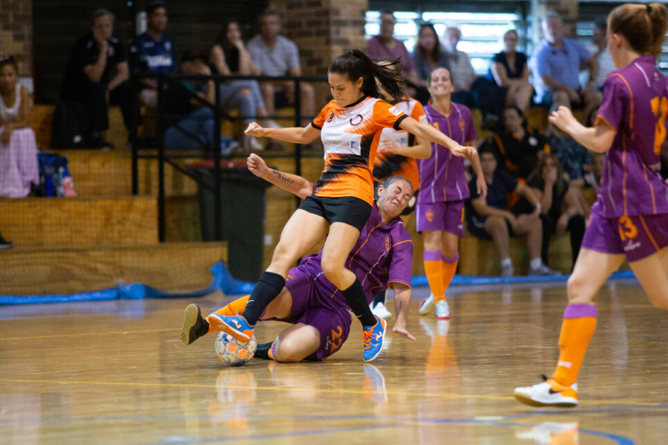 Match action during the FNSW Futsal Premier League Women’s 1 - Round 12 match between Inner West Magic vs Campbelltown City Quake at Valentine Sports Park (Photo Damian Briggs/FNSW)