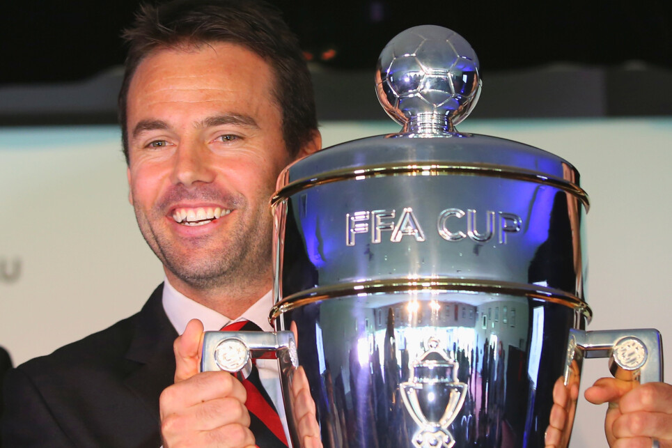 SYDNEY, AUSTRALIA - FEBRUARY 24:  Paul Reid of the Rockdale City Suns poses with the FFA Cup trophy during the FFA Cup launch at Illinden Sports Centre on February 24, 2014 in Sydney, Australia.  (Photo by Mark Kolbe/Getty Images)