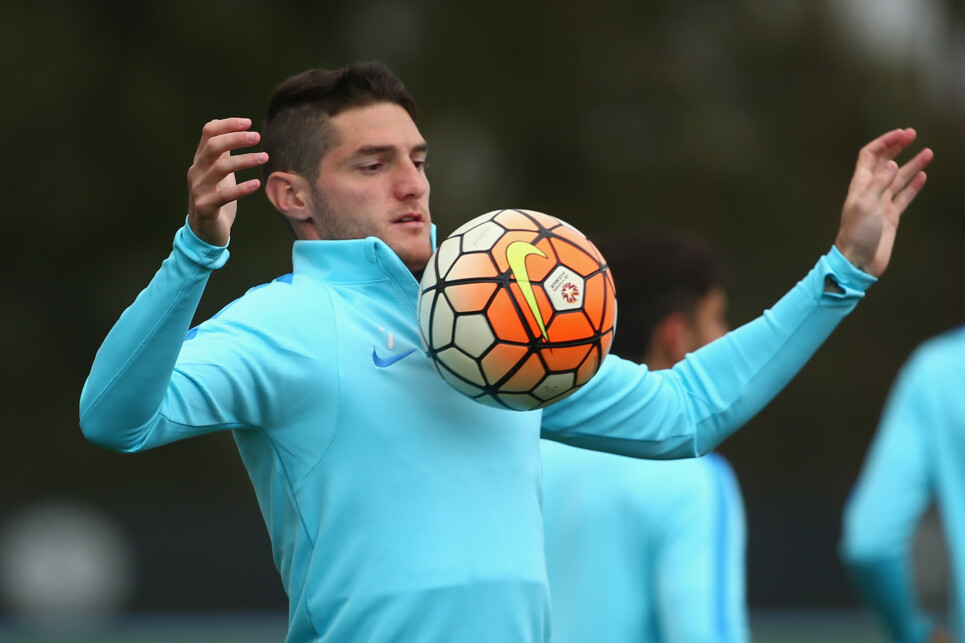MELBOURNE, AUSTRALIA - NOVEMBER 26: Corey Gamiero of Melbourne City controls the ball during a Melbourne City A-League training session at City Football Academy on November 26, 2015 in Melbourne, Australia.  (Photo by Robert Cianflone/Getty Images)