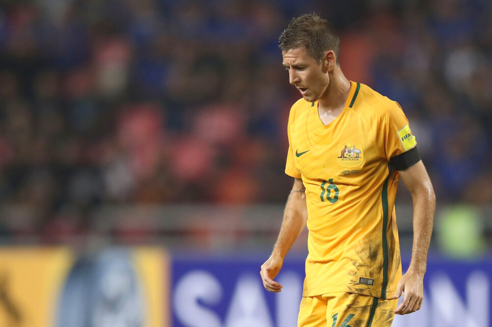 BANGKOK, THAILAND - NOVEMBER 15:  Nathan Burns of the Socceroos shows his frustration after a missed chance during the 2018 FIFA World Cup Qualifier match between Thailand and the Australia Socceroos at Rajamangala National Stadium on November 15, 2016 in Bangkok, Thailand.  (Photo by Mark Kolbe/Getty Images)