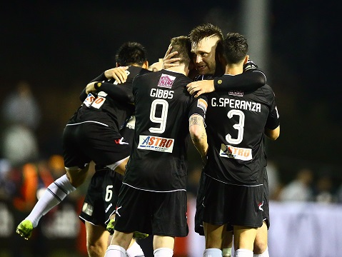 BLACKTOWN, AUSTRALIA - AUGUST 02:  Blacktown City FC celebrates after the FFA Cup round of 32 match between Blacktown City and the Central Coast Mariners at Lilys Football Centre on August 2, 2017 in Blacktown, Australia.  (Photo by Jeremy Ng/Getty Images)