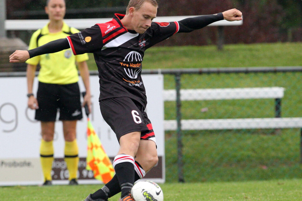 June 03: Matthew Lewis of Blacktown City FC plays a long ball during round ten of the FNSW Premier League match between Blacktown City FC and Sutherland Shire at Lily Homes Stadium (Photo: Damian Briggs)