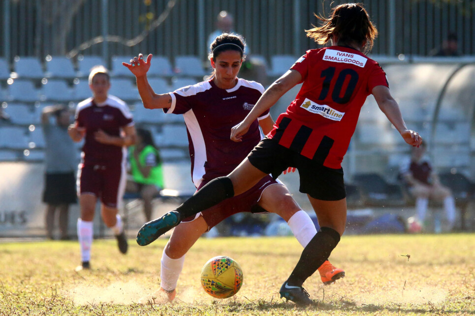 SEFTON, AUSTRALIA - APRIL 08:  Match action during the Women's National Premier Leagues NSW Round 5 match between Bankstown City FC and Macarthur Rams Womens FC at Jensen Park on April 8, 2018 in Sefton, Australia. #NPLNSW @NPLNSW #NorthernTigers @Northern_Tigers  #HearUsRoar @NorthernTigersFootballClub  @RamsWomen @MacarthurRamsFC  (Photo by Jeremy Ng/www.jeremyngphotos.com for Football NSW)