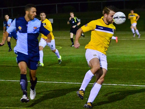 NPL Mens 3 - Round 1Lilly Stadium Saturday 2nd April 2016A physical match to open the season at Lilly Stadium this evening. Full Time saw Hills Brumbies victorious with a 4-1 win over Sydney university.Photo Credit: FNSW     (c) Jeff Walsh