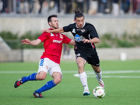 Sydney United 58 FC v Blacktown City FC action during Football NSW Waratah Cup Grand Final fixture at Valentine Sports Park, Glenwood, NSW on July 05, 2015. (Photo by Gavin Leung/Football NSW