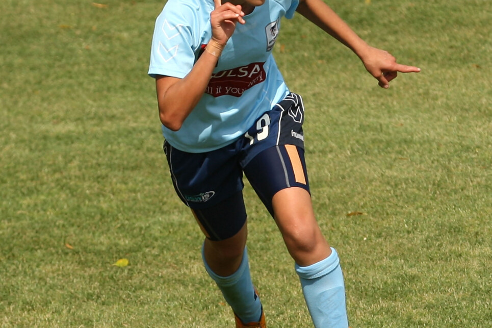 W-League Rd 8 - Sydney v Glory SYDNEY, AUSTRALIA - NOVEMBER 21: Leena Khamis of Sydney FC celebrates after scoring a goal during the round eight W-League match between Sydney FC and Perth Glory at Leichhardt Oval on November 21, 2009 in Sydney, Australia. (Photo by Mark Kolbe/Getty Images)