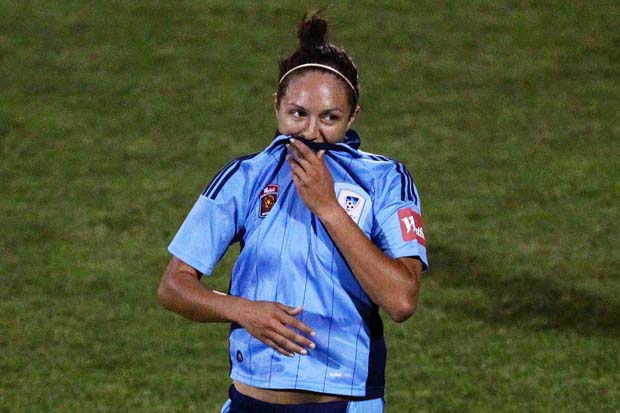 SYDNEY, AUSTRALIA - DECEMBER 03:  Kyah Simon of Sydney FC celebrates scoring a goal during the round seven W-League match between Sydney FC and the Perth Glory at Leichhardt Oval on December 3, 2011 in Sydney, Australia.  (Photo by Matt King/Getty Images)