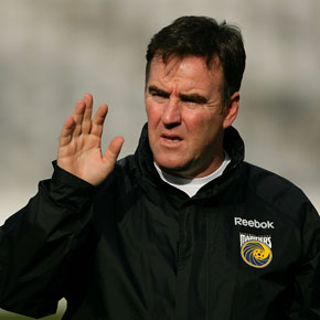 GOSFORD, AUSTRALIA - JULY 07:  Mariners coach Lawrie McKinna talks to his players during a Central Coast Mariners A-League training session at Bluetongue Stadium on July 7, 2009 in Gosford, Australia.  (Photo by Matt King/Getty Images) *** Local Caption *** Lawrie McKinna