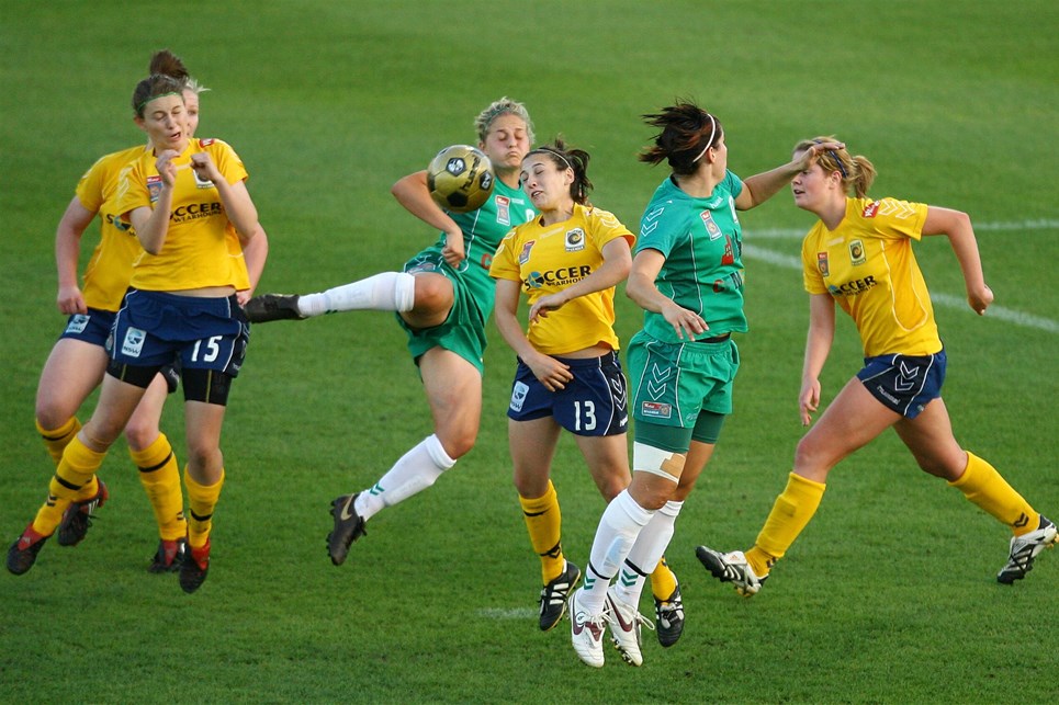SYDNEY, AUSTRALIA - DECEMBER 13: Canberra United attack the goal of the Mariners during the round eight W-League match between the Central Coast Mariners and Canberra United at Parramatta Stadium on December 13, 2008 in Sydney, Australia.  (Photo by Mark Nolan/Getty Images)