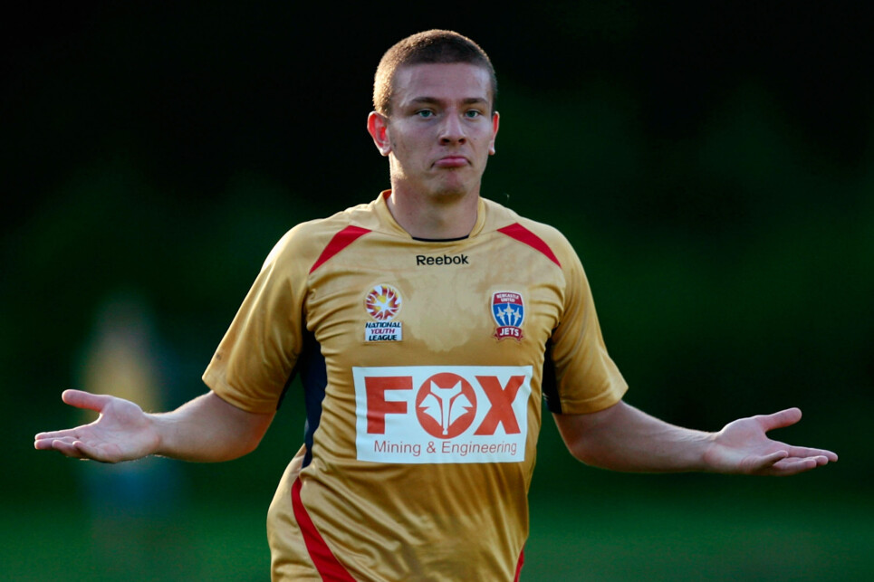 GOSFORD, AUSTRALIA - FEBRUARY 09: Mirjan Pavlovic of the Jets celebrates scoring his teams 4th goal during the round 23 National Youth League match between the Central Coast Mariners and the Newcastle Jets at  on February 9, 2010 in Gosford, Australia.  (Photo by Corey Davis/Getty Images)