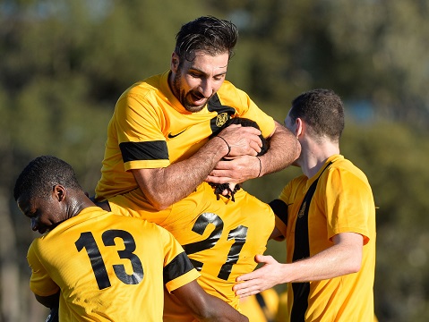 Round 10 - PS4 NPL NSW Men's 2.
Match action during the Round 10 PS4 NSW NPL Men's 2 match between Spirit FC and Bankstown Berries FC at Christie Park on May 24th, 2015. (Photos by Nigel Owen)