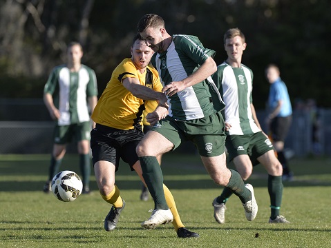 Match action during Round 19 of the PS4 NSW NPL Men's 2 game between Northern Tigers FC and Spirit FC at Mills Park,Asquith on August 2nd, 2015. (Photos by Nigel Owen). The match ended 1-1.