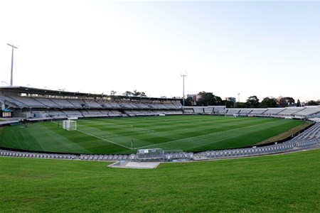 a large stadium with green grass